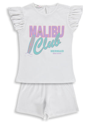 Civil Girls Malibu Baskılı Şortlu 6-9 Yaş Takım - Kırık Beyaz