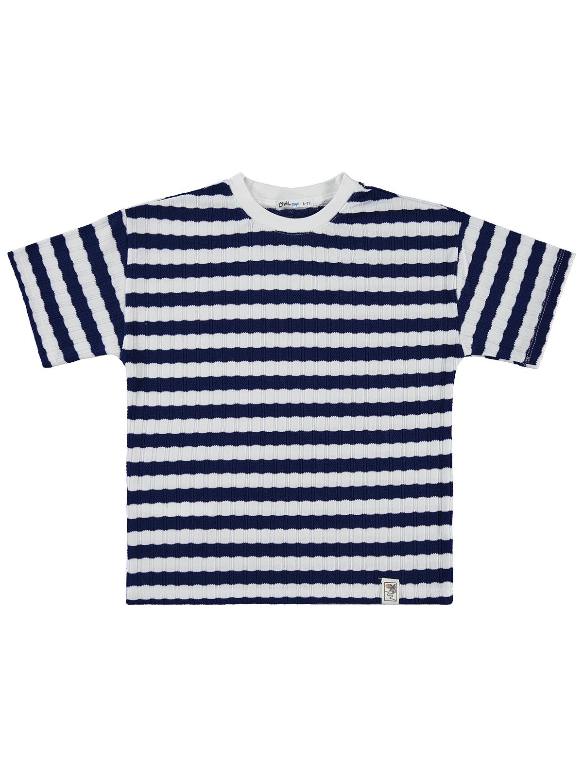 Civil Boys Jakar Çizgili 6-9 Yaş Tişört - Lacivert