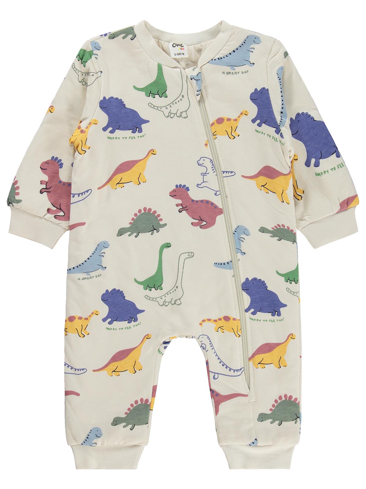 Civil Baby Dino Baskılı Erkek 12-24 Ay Uyku Tulumu - Bej