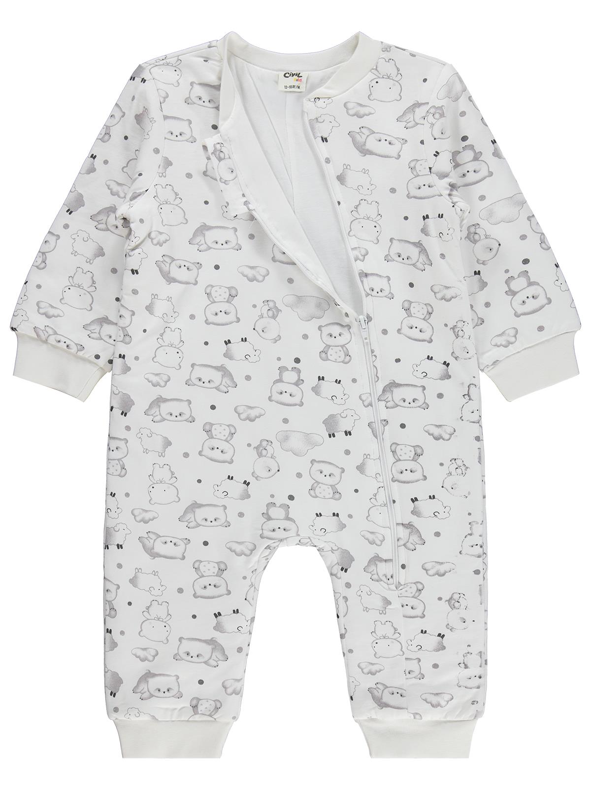 Civil Baby Ayıcık Baskılı | Pamuklu Süprem | Uzun Kollu Bisiklet Yaka | 1.6 TOG Uyku Tulumu - Bej