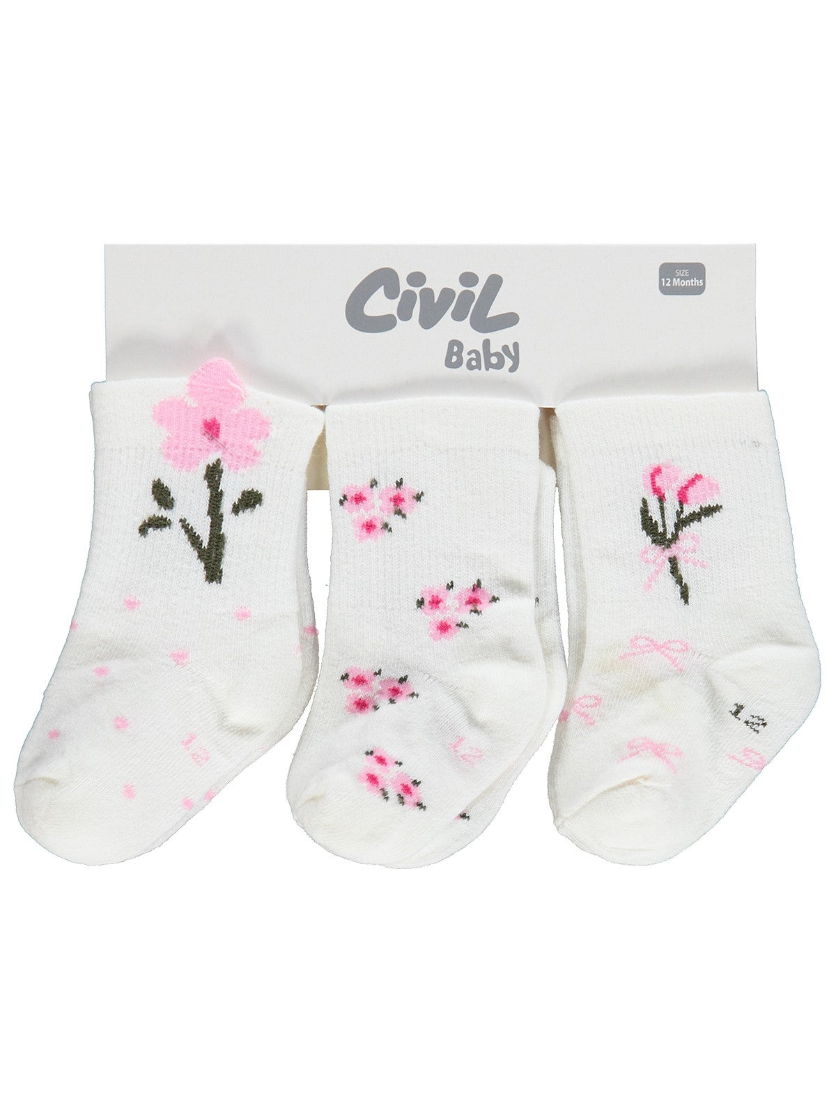Civil Baby 3D Çiçek Desen 3'lü 6-18 Ay Bebek Kız Çorap Set