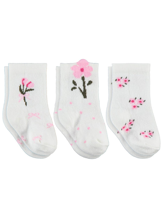 Civil Baby 3D Çiçek Desen 3'lü 6-18 Ay Bebek Kız Çorap Set
