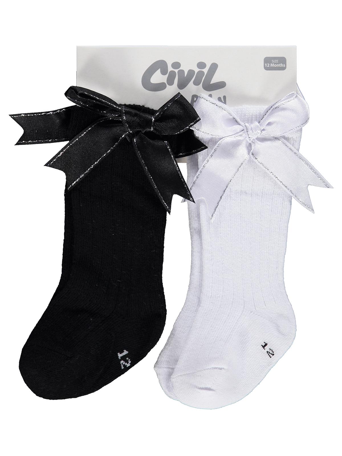 Civil Baby Çift Fiyonk Aksesuar 2'li 6-18 Ay Bebek Kız Çorap Set
