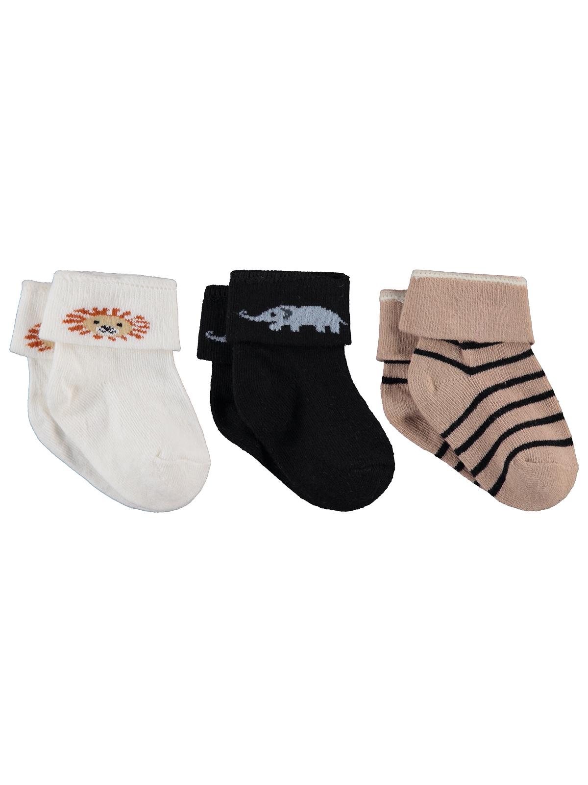 Civil Baby Kıvrık Üst Desenli 3'lü 6-18 Ay Bebek Erkek Çorap Set
