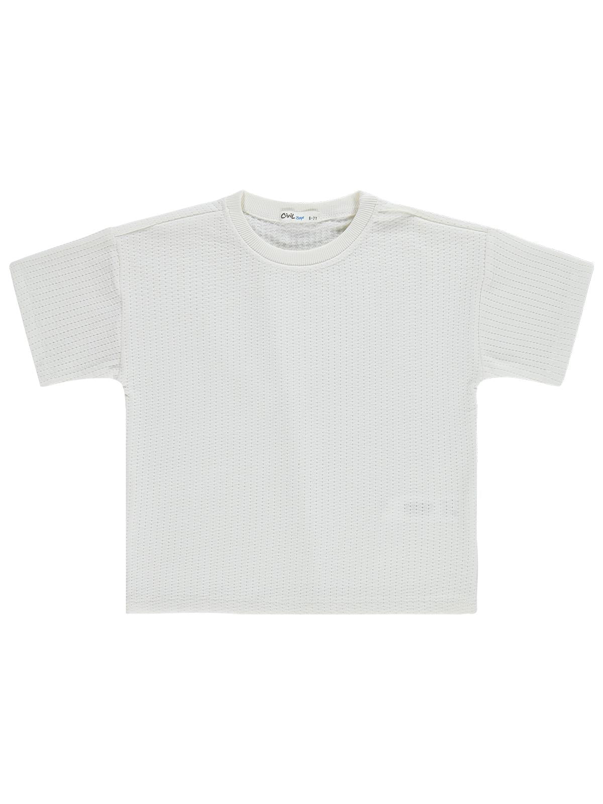 Civil Boys Çizgi Dokulu 6-9 Yaş Tişört - Beyaz