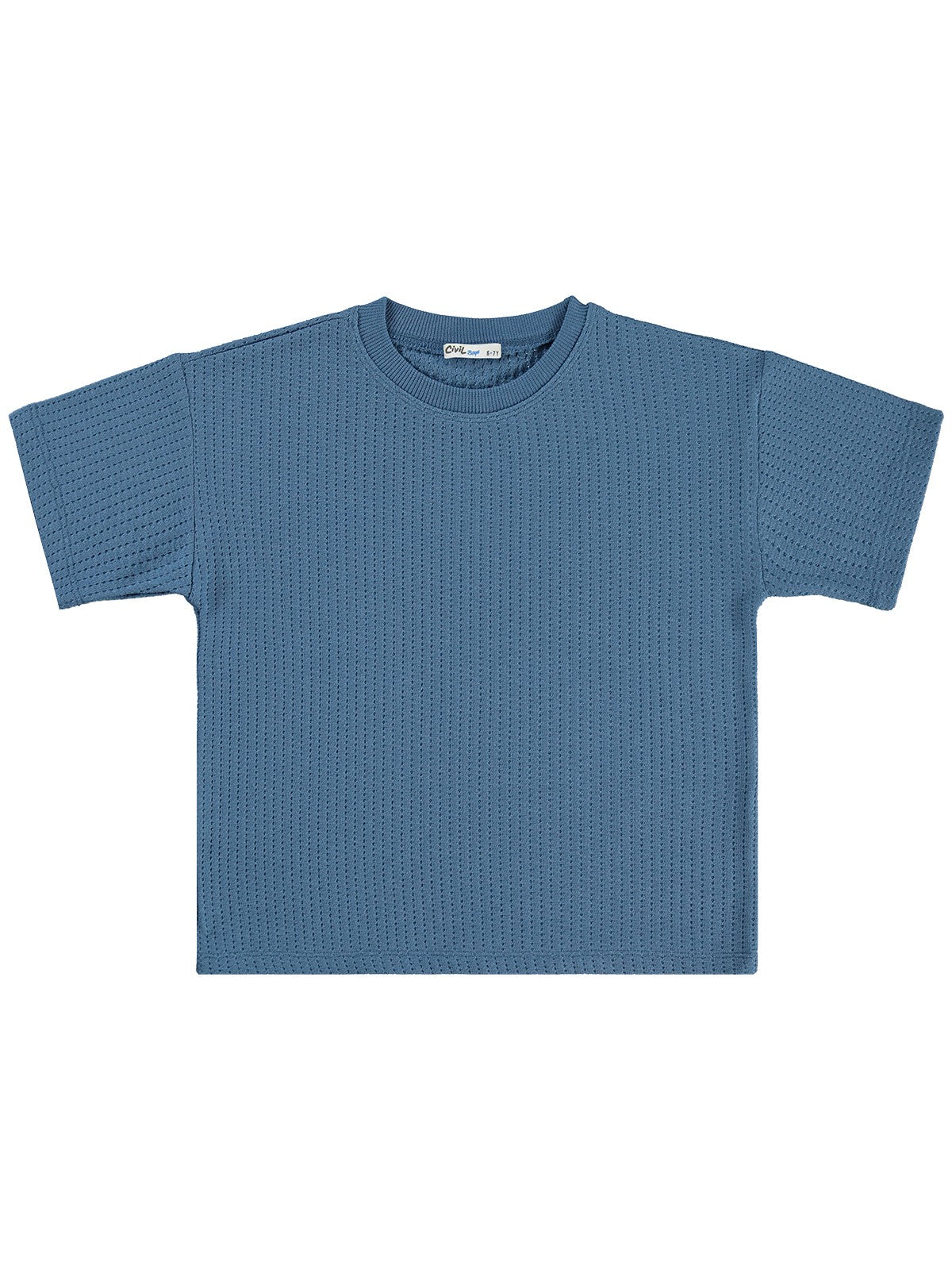 Civil Boys Çizgi Dokulu 6-9 Yaş Tişört - Mavi