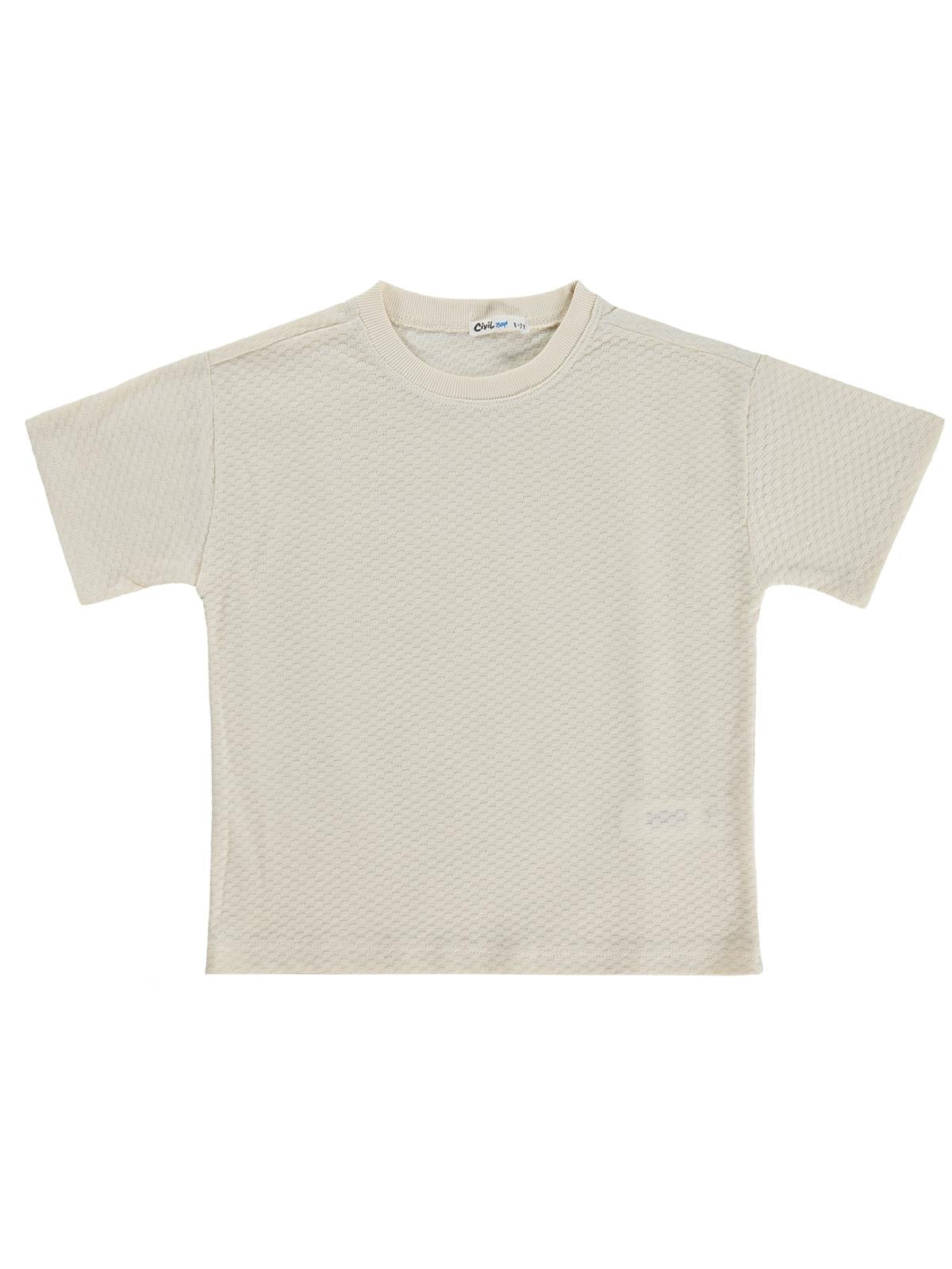 Civil Boys Altıgen Dokulu 6-9 Yaş Tişört - Bej