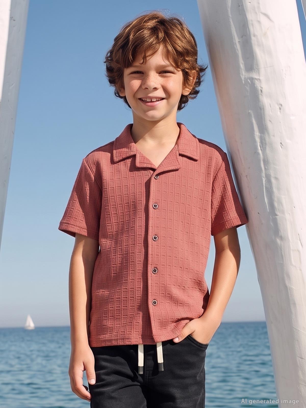 Civil Boys Kare Dokulu Tatil Yaka 6-9 Yaş Gömlek - Pembe