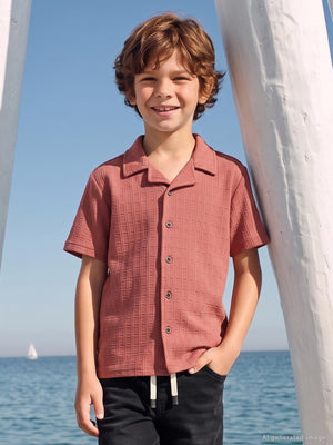 Civil Boys Kare Dokulu Tatil Yaka 6-9 Yaş Gömlek - Pembe