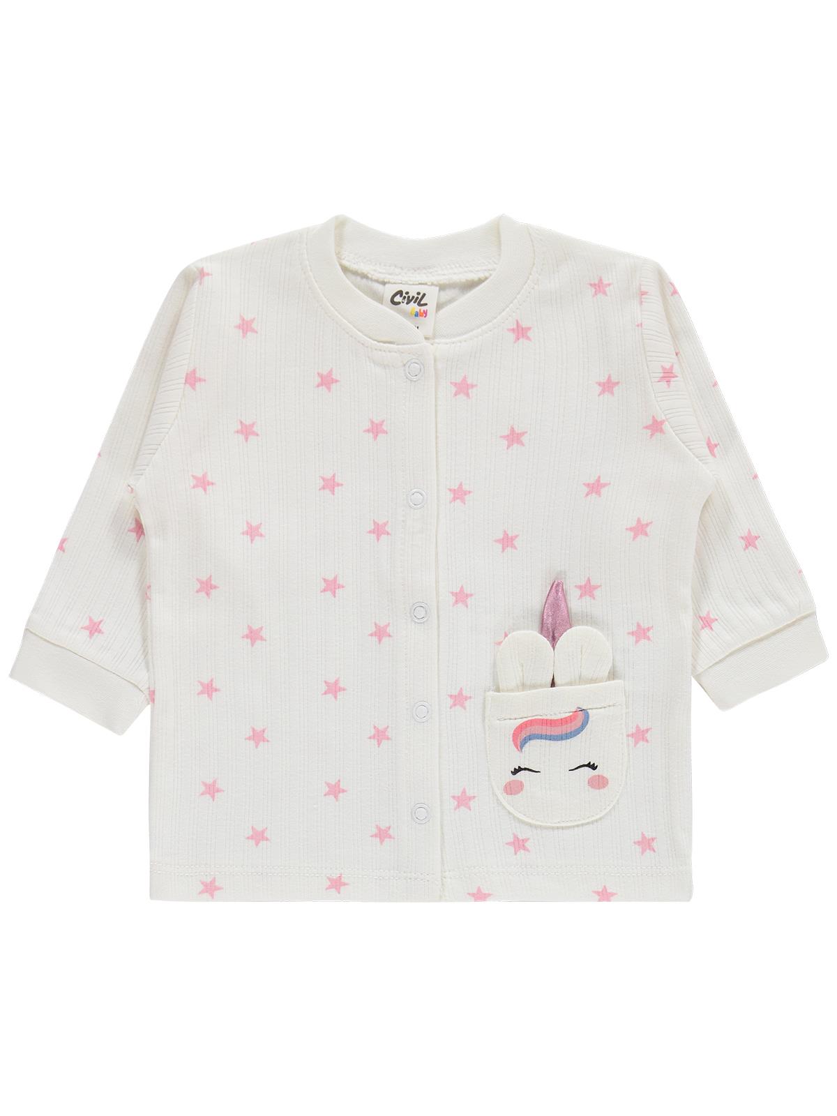 Civil Baby Çiçek Empirme 1-9 Ay Pijama Takımı - Ekru