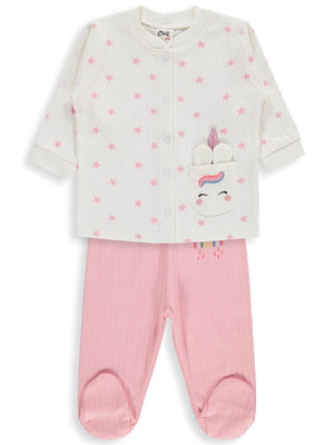 Civil Baby Çiçek Empirme 1-9 Ay Pijama Takımı - Ekru