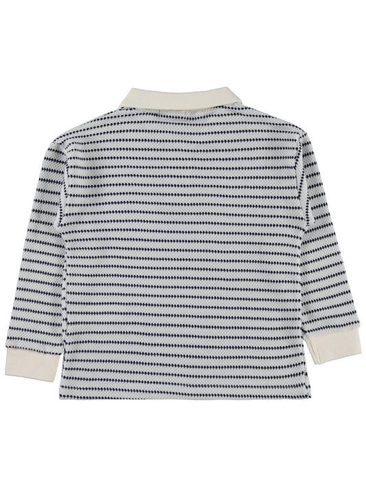 Civil Erkek Çocuk Çizgili Polo Yaka Sweatshirt | Jakar/Petek Uzun Kol | Okul Kreş ve Günlük Kullanım - Lacivert