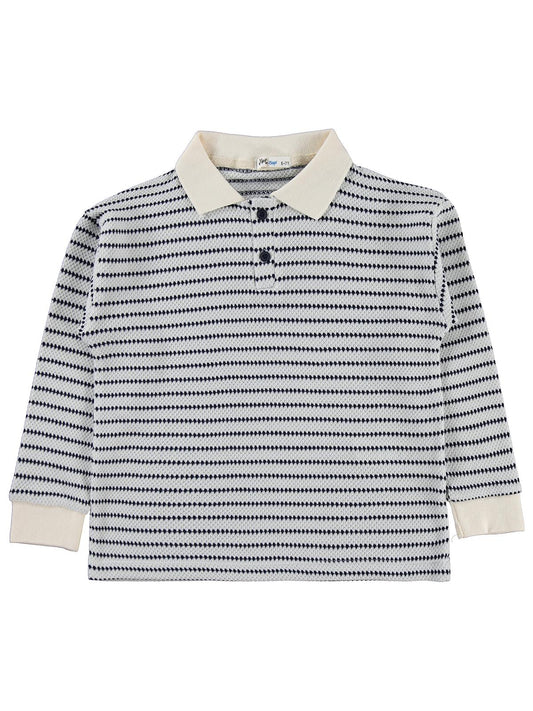 Civil Erkek Çocuk Çizgili Polo Yaka Sweatshirt | Jakar/Petek Uzun Kol | Okul Kreş ve Günlük Kullanım - Lacivert