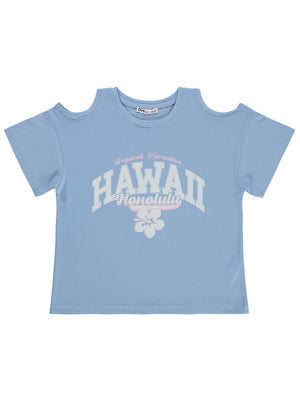 Civil Girls Hawaii Baskılı 10-13 Yaş Tişört - Mavi