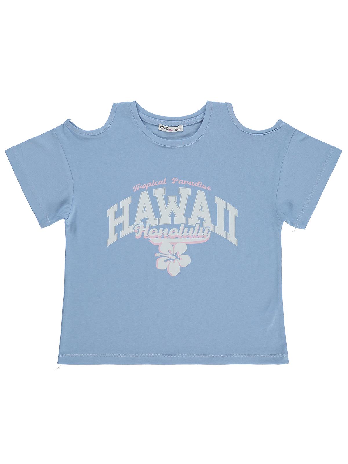 Civil Girls Hawaii Baskılı 10-13 Yaş Tişört - Mavi