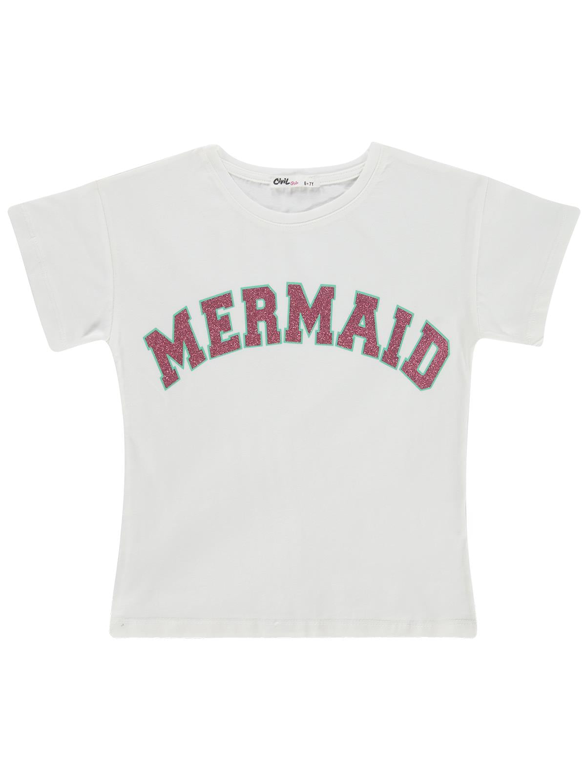 Civil Girls Mermaid Baskılı 6-9 Yaş Tişört - Kırık Beyaz