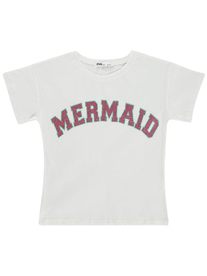 Civil Girls Mermaid Baskılı 6-9 Yaş Tişört - Kırık Beyaz