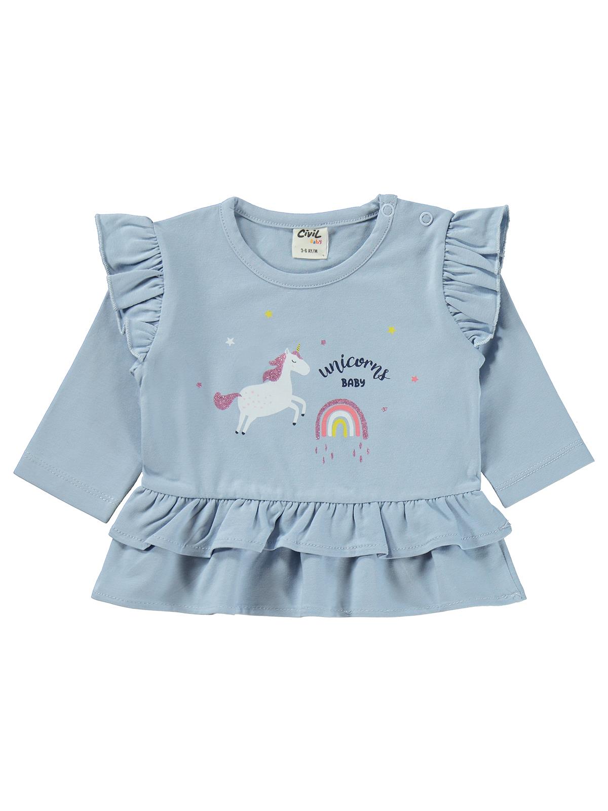 Civil Baby Unicorn Baskılı Fırfırlı 3-18 Ay Takım - Mavi