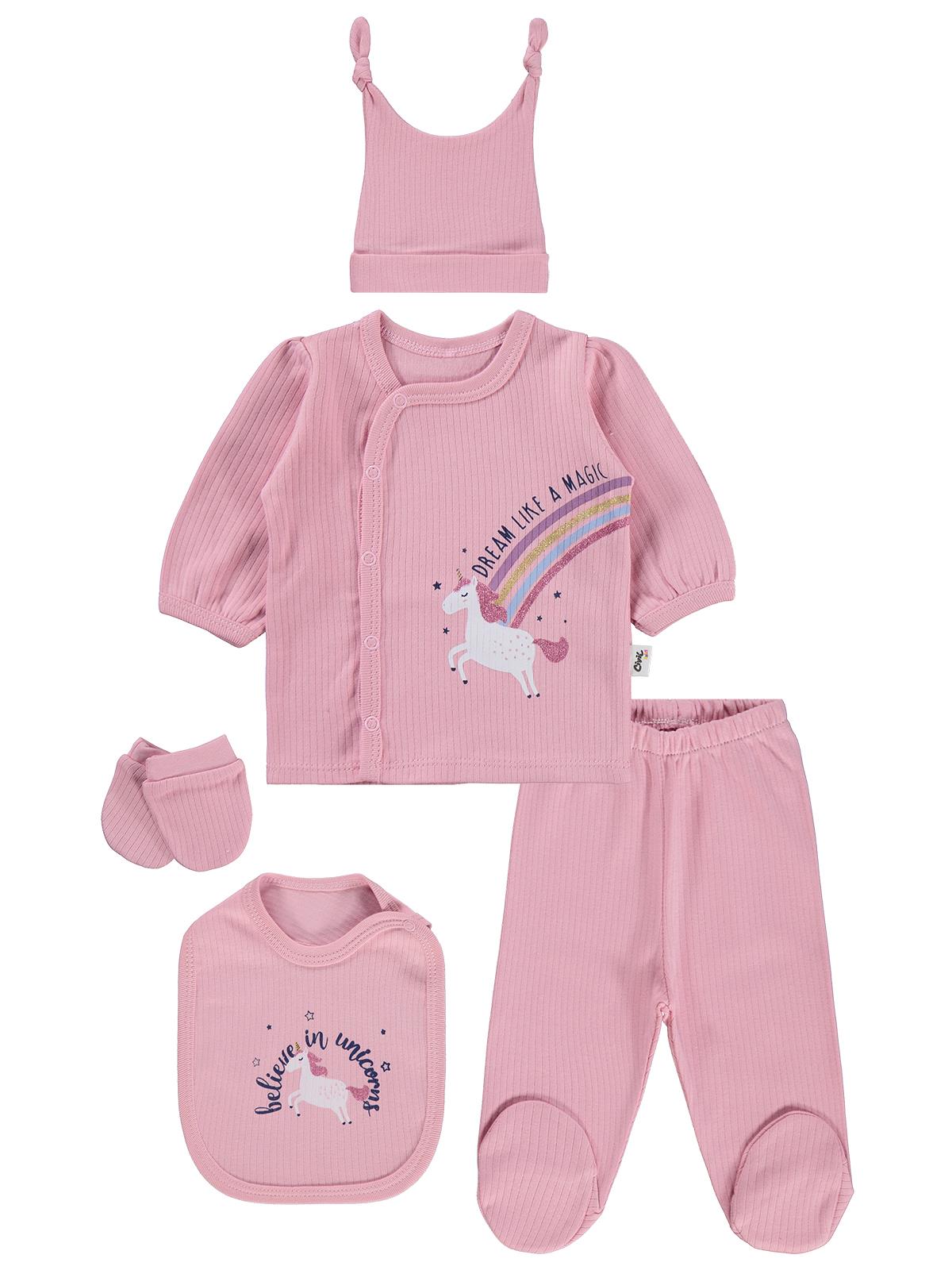 Civil Baby Unicorn Baskılı 0-1 Ay Zıbın Takımları - Pembe