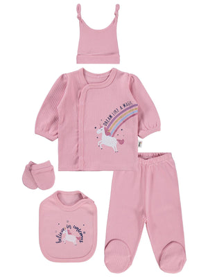 Civil Baby Unicorn Baskılı 0-1 Ay Zıbın Takımları - Pembe