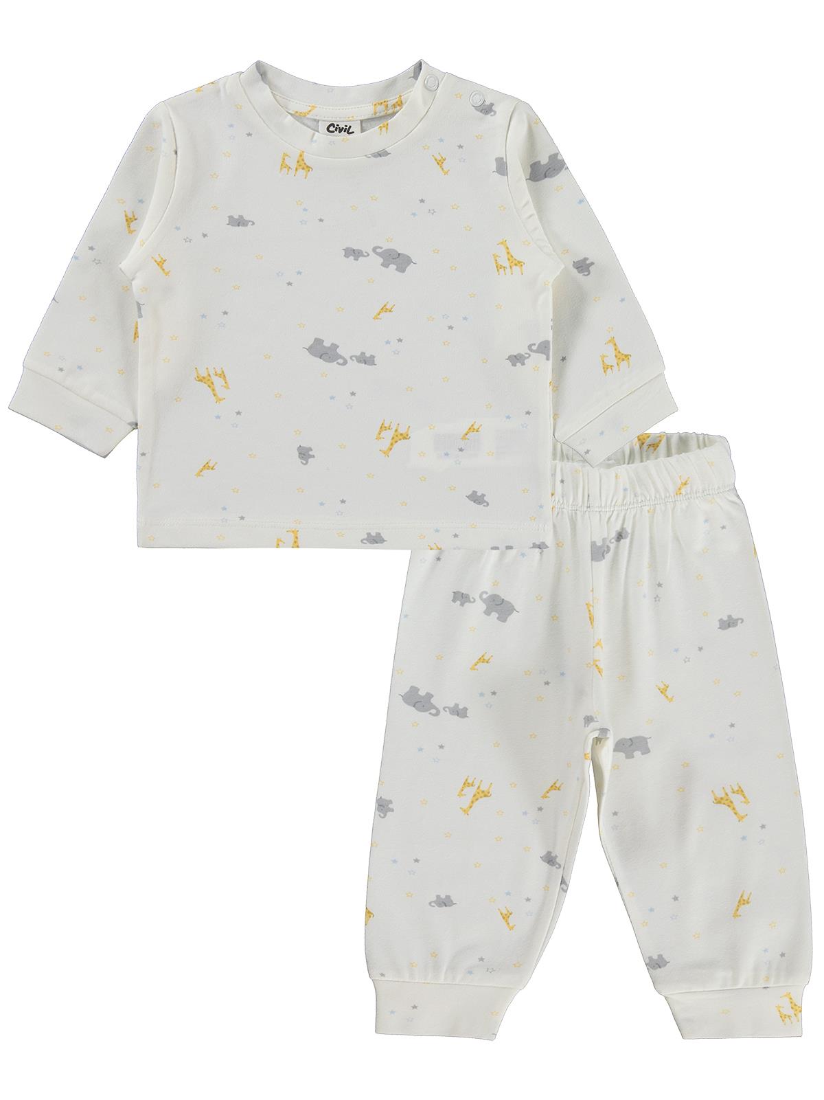 Civil Baby Zürafalı ve Filli 6-18 Ay Pijama Takımı - Ekru