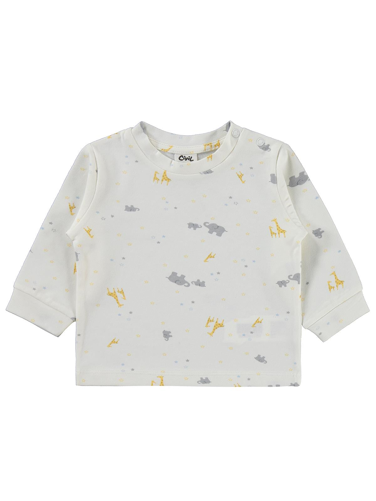 Civil Baby Zürafalı ve Filli 6-18 Ay Pijama Takımı - Ekru