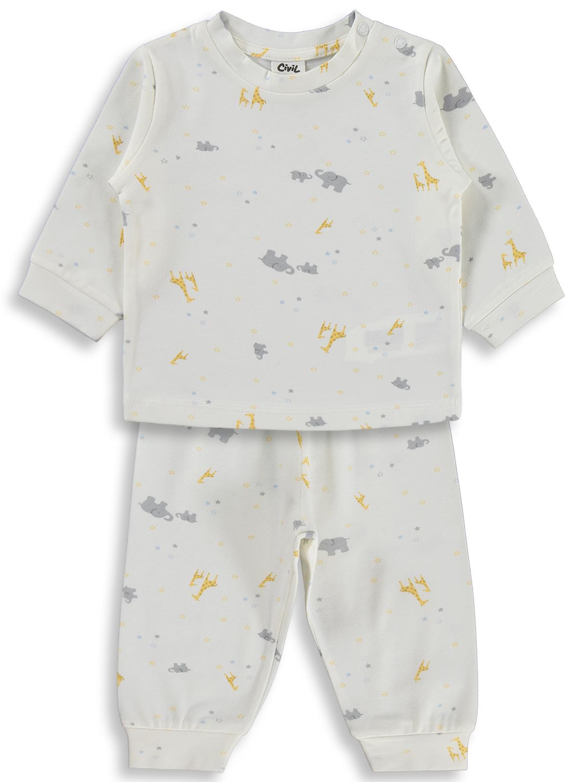 Civil Baby Zürafalı ve Filli 6-18 Ay Pijama Takımı - Ekru