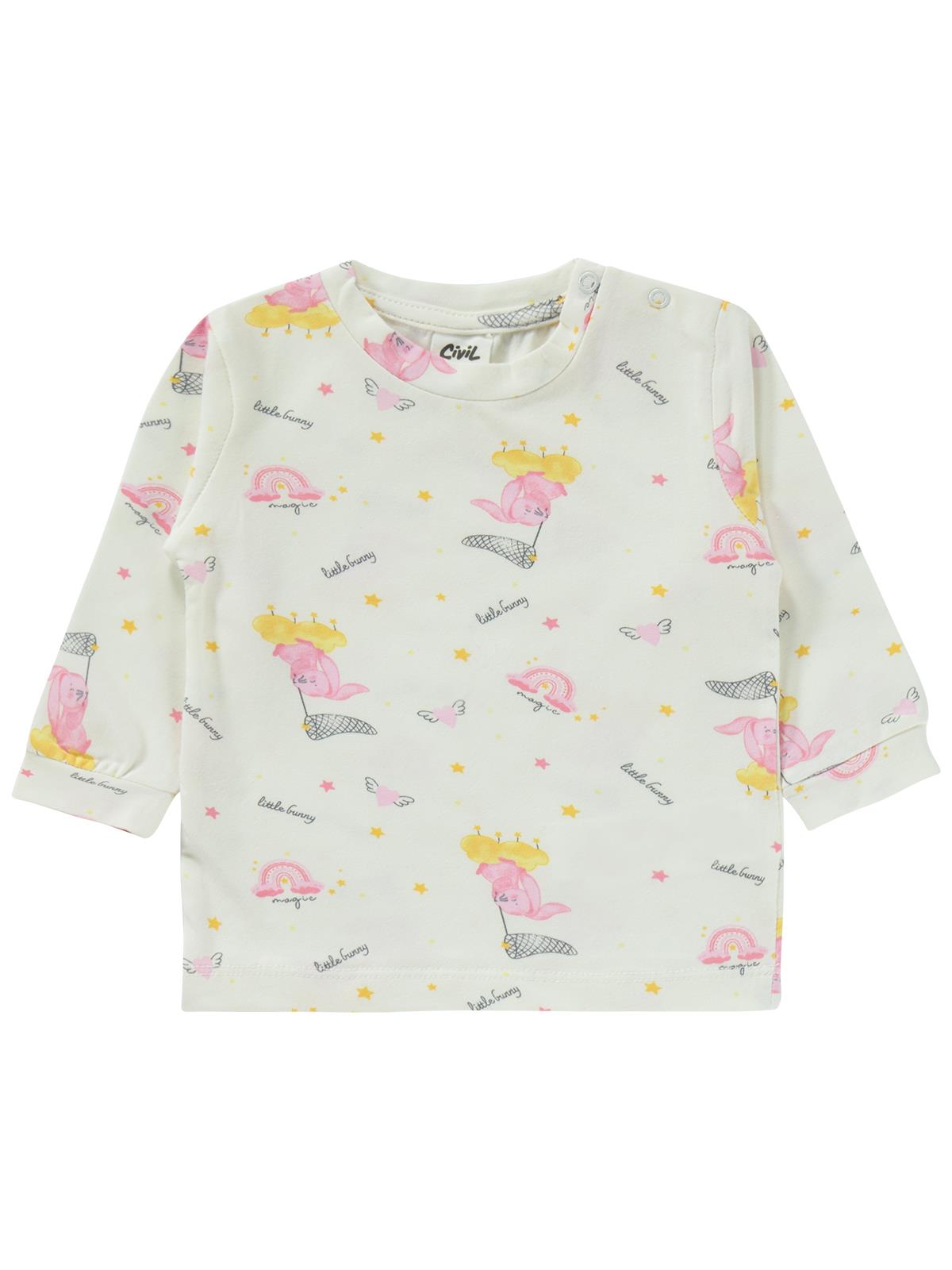 Civil Baby Küçük Fileli Tavşan Empirme 6-18 Ay Pijama Takımı - Ekru