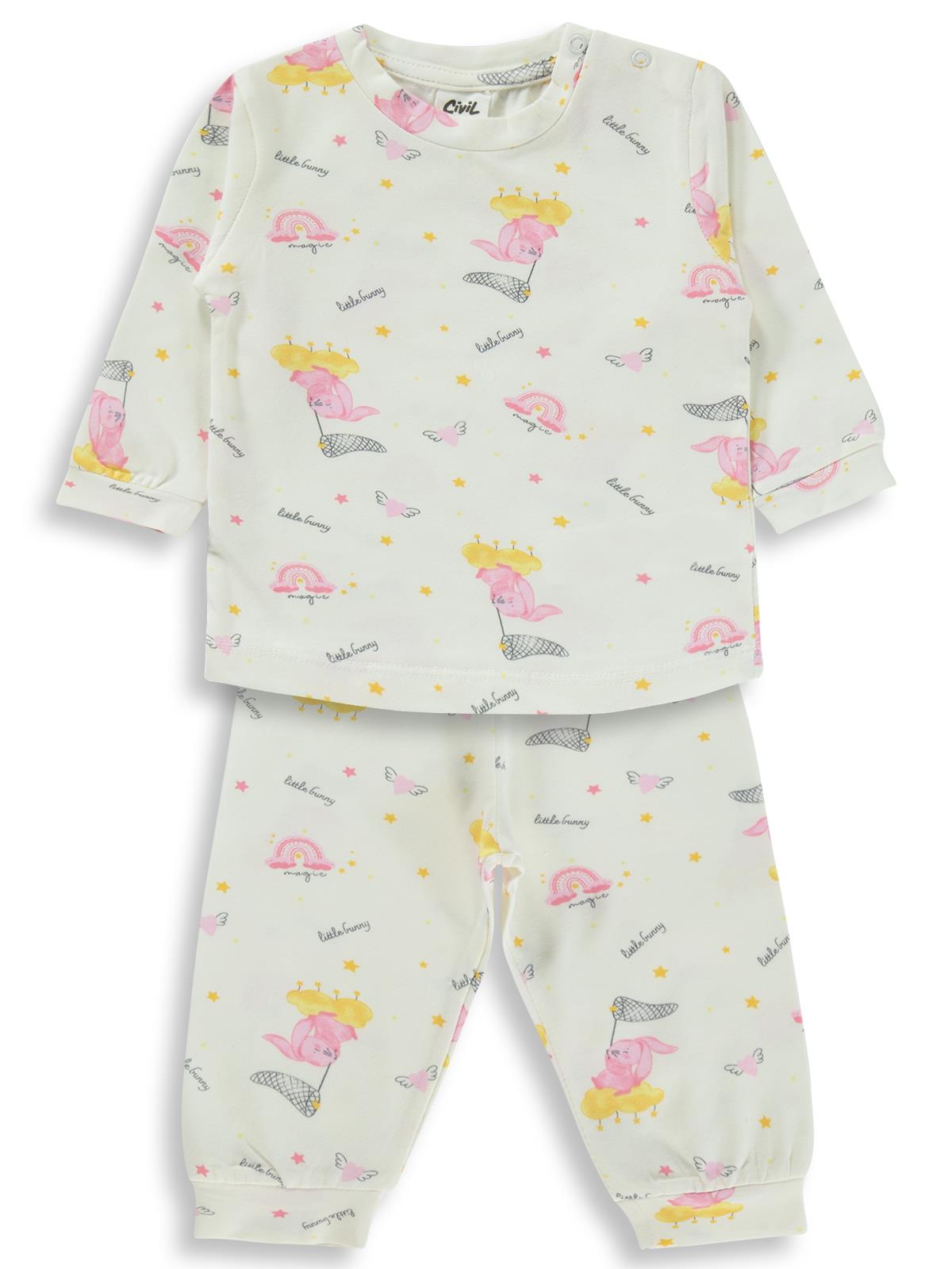 Civil Baby Küçük Fileli Tavşan Empirme 6-18 Ay Pijama Takımı - Ekru