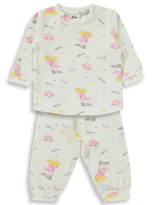 Civil Baby Küçük Fileli Tavşan Empirme 6-18 Ay Pijama Takımı - Ekru