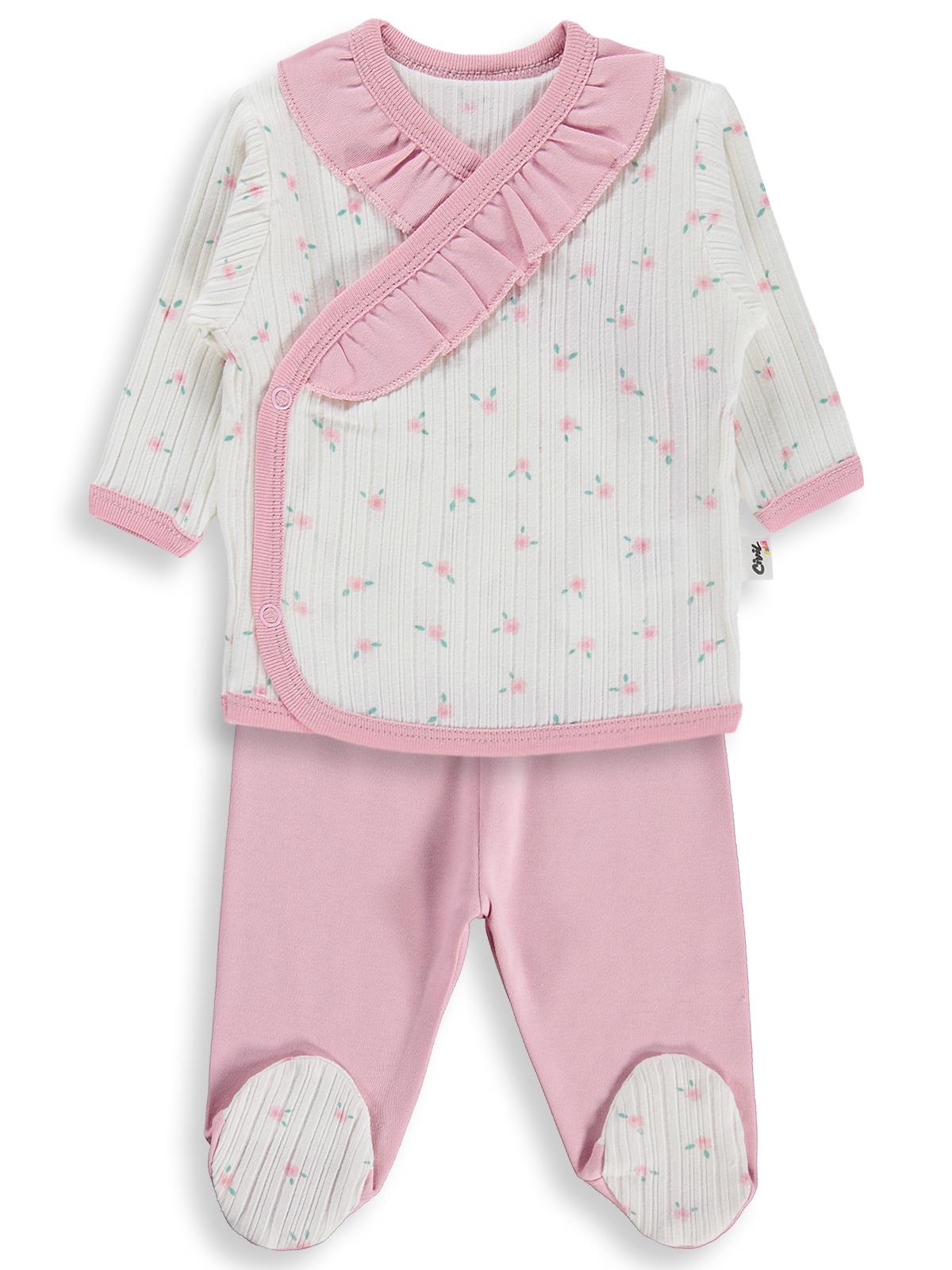 Y26Y084 Civil Baby Çiçek Empirme Fırfırlı 0-1 Ay Zıbın Takımları - Ekru