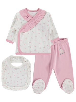 Y26Y084 Civil Baby Çiçek Empirme Fırfırlı 0-1 Ay Zıbın Takımları - Ekru