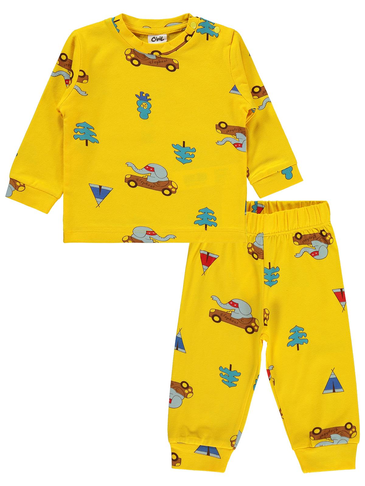 Civil Baby Arabalı ve Filli 6-18 Ay Pijama Takımı - Sarı