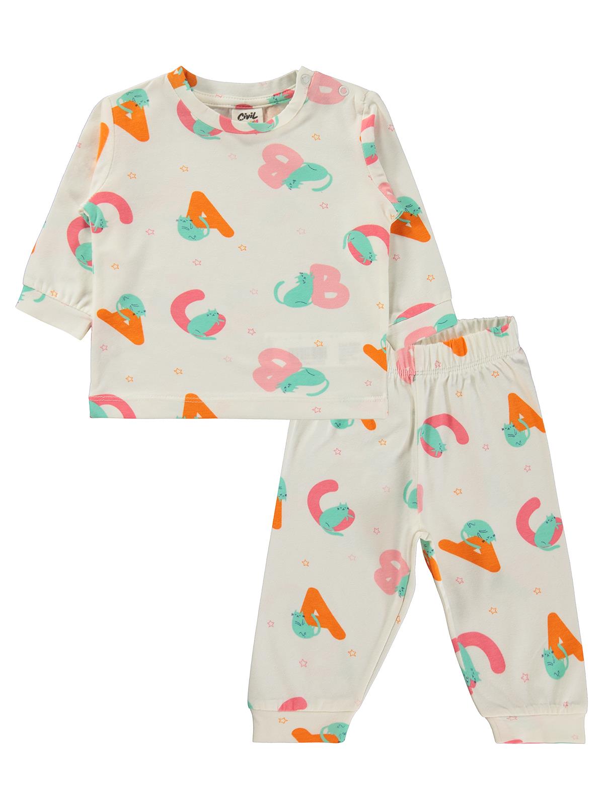 Civil Baby Harf Kedi Empirme 6-18 Ay Pijama Takımı - Ekru