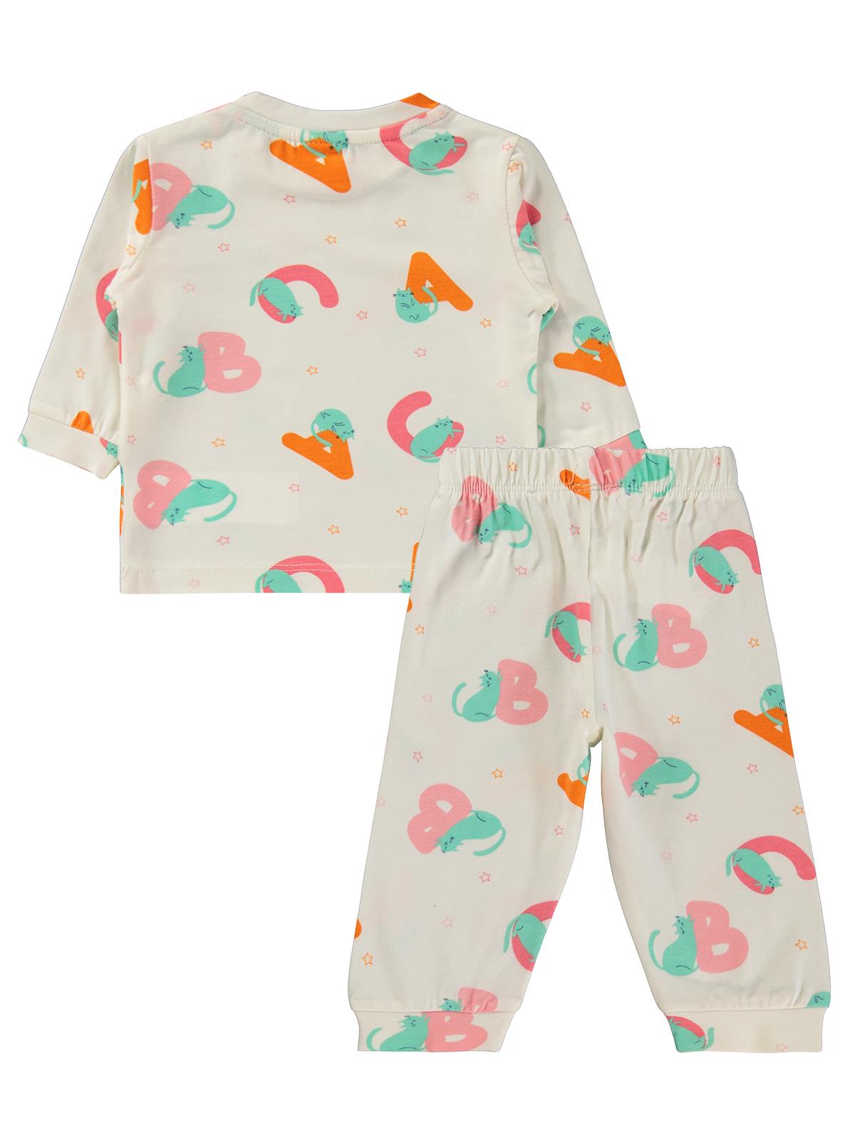 Civil Baby Harf Kedi Empirme 6-18 Ay Pijama Takımı - Ekru