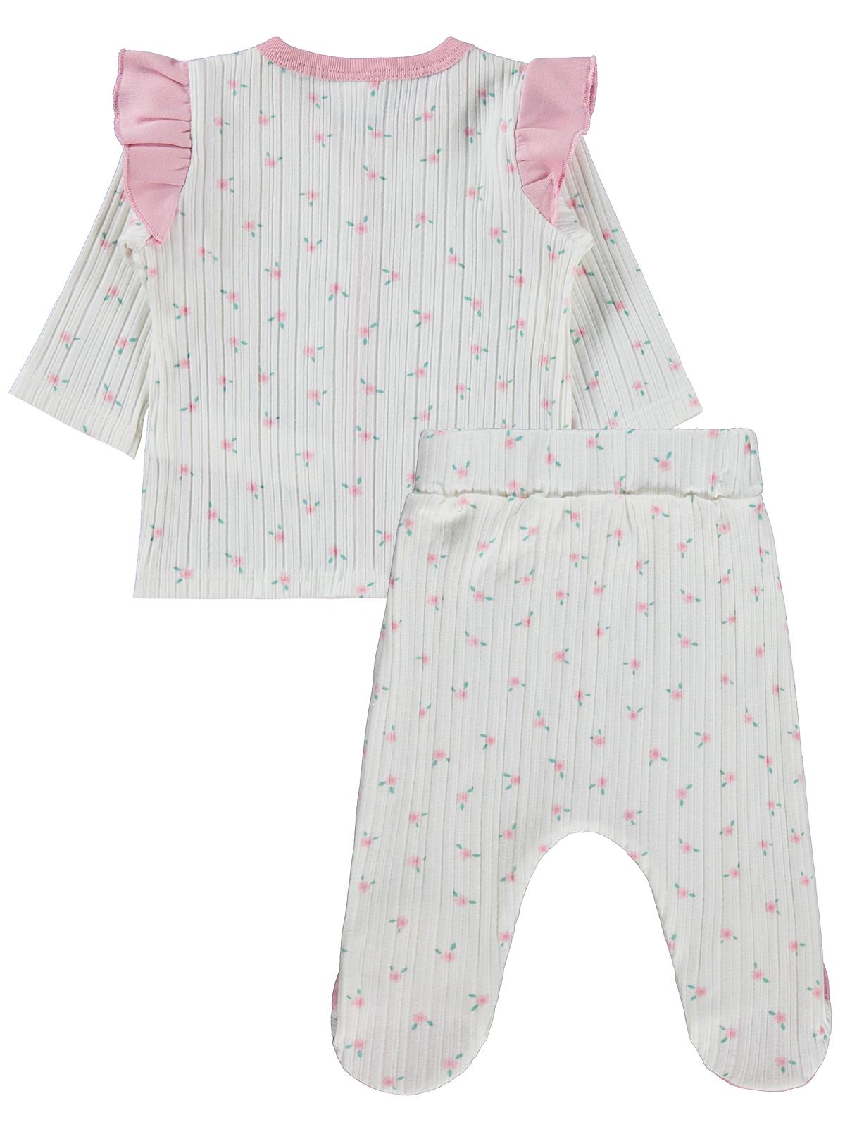 Civil Baby Çiçek Empirme Fırfırlı 1-9 Ay Pijama Takımı - Ekru
