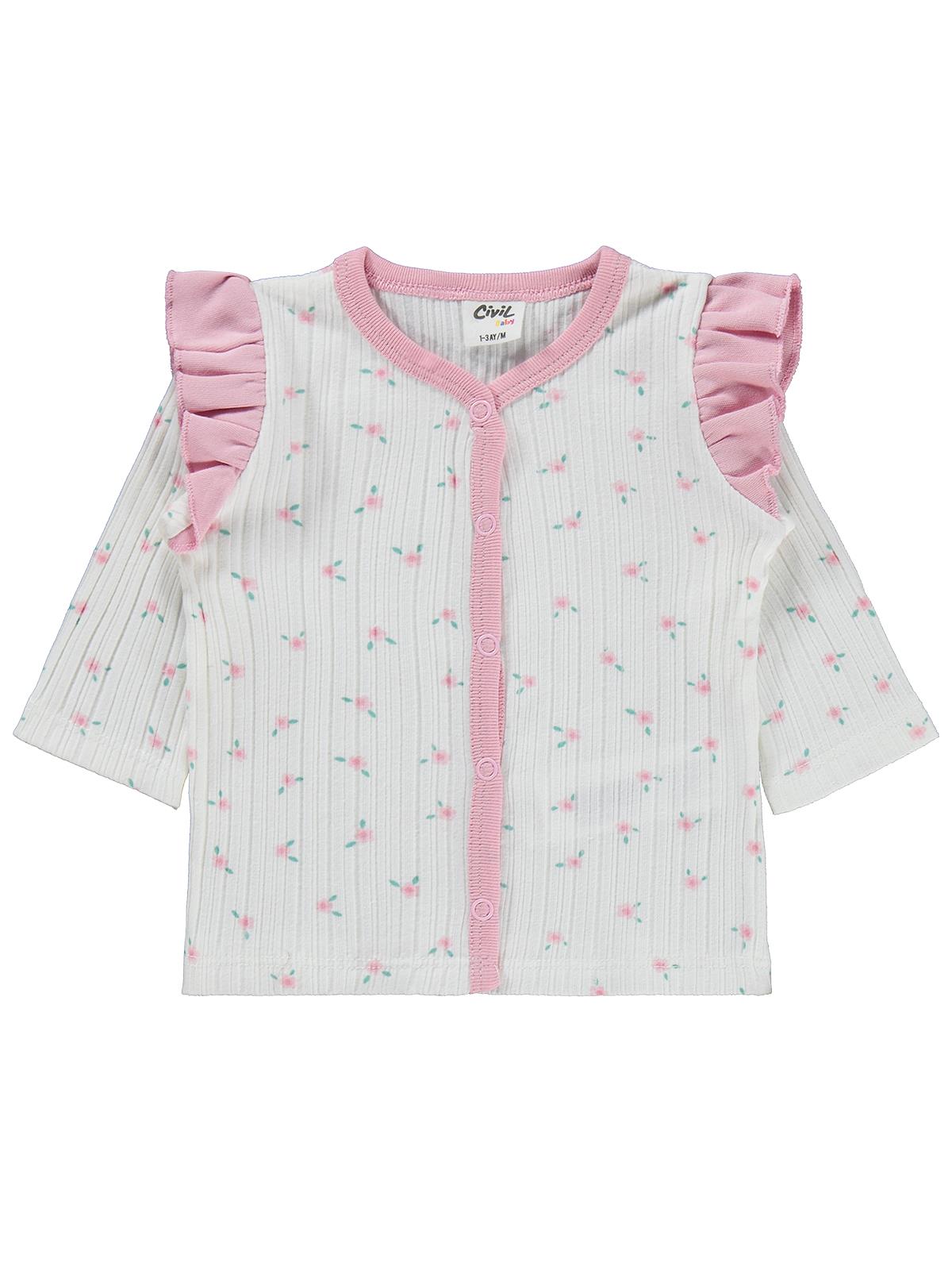 Civil Baby Çiçek Empirme Fırfırlı 1-9 Ay Pijama Takımı - Ekru