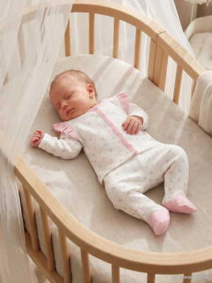 Civil Baby Çiçek Empirme Fırfırlı 1-9 Ay Pijama Takımı - Ekru