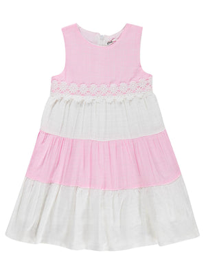Civil Girls Çiçek Dantelli 6-9 Yaş Elbise - Pembe