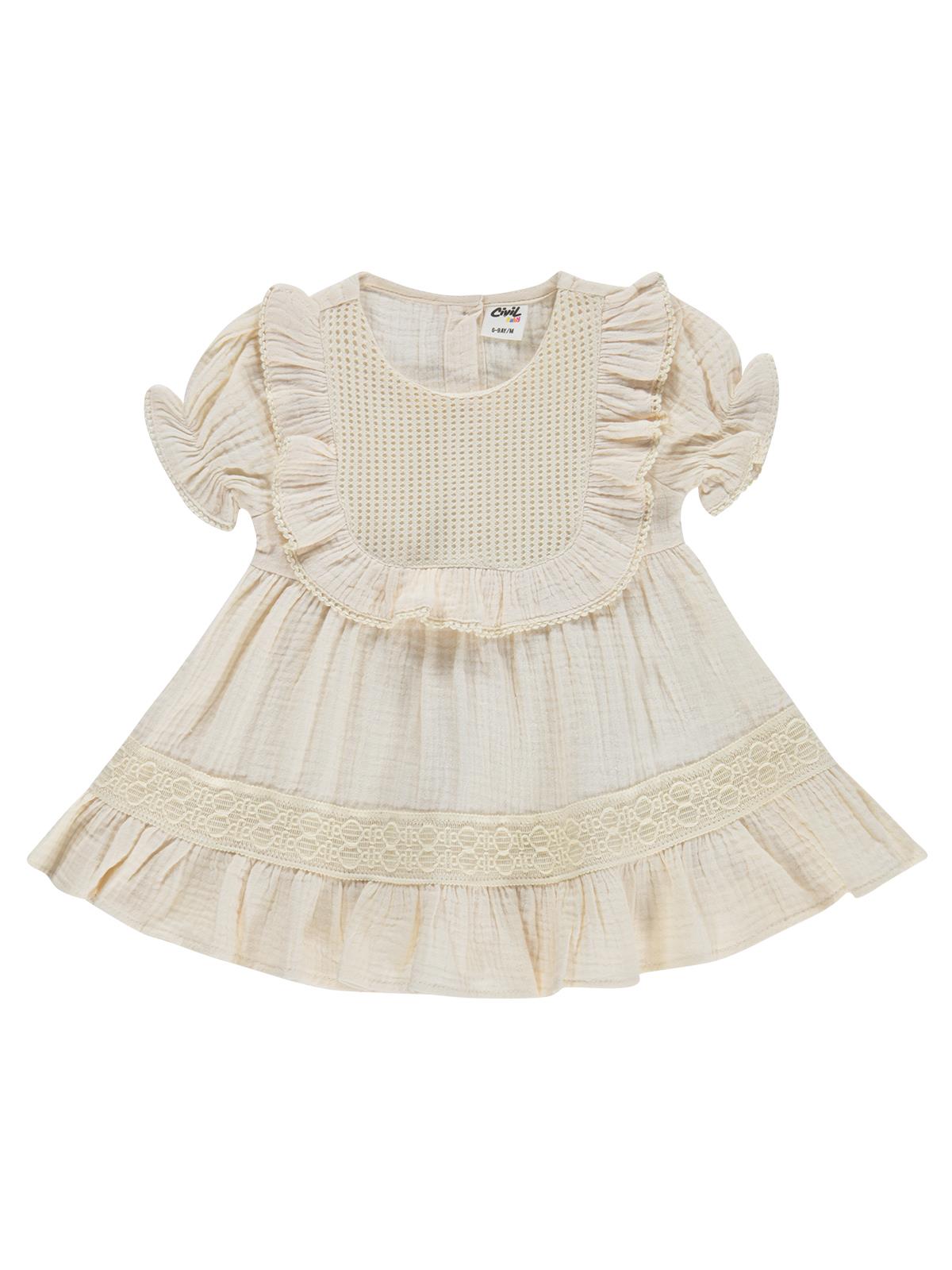 Civil Baby Fırfır Yaka 6-18 Ay Elbise - Bej
