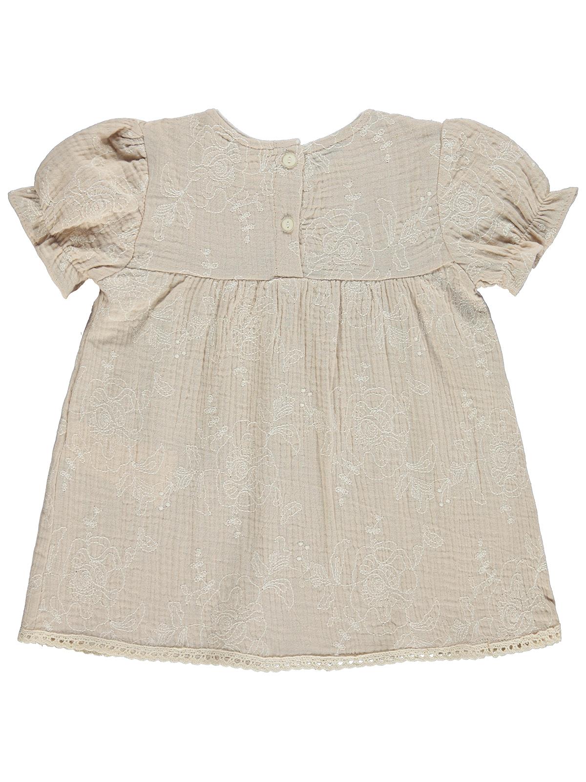 Civil Baby Kare Yaka Brodeli 6-18 Ay Elbise - Bej