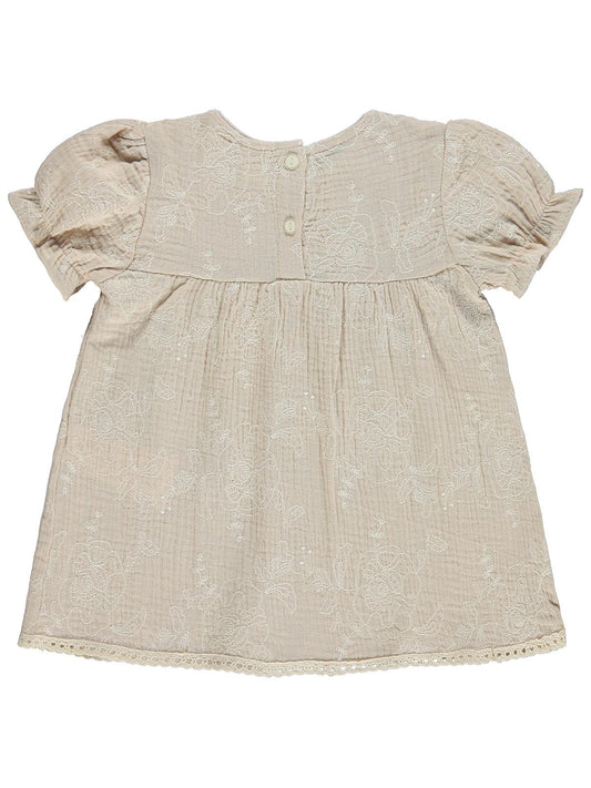 Civil Baby Kare Yaka Brodeli 6-18 Ay Elbise - Bej
