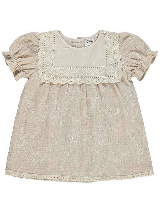 Civil Baby Kare Yaka Brodeli 6-18 Ay Elbise - Bej
