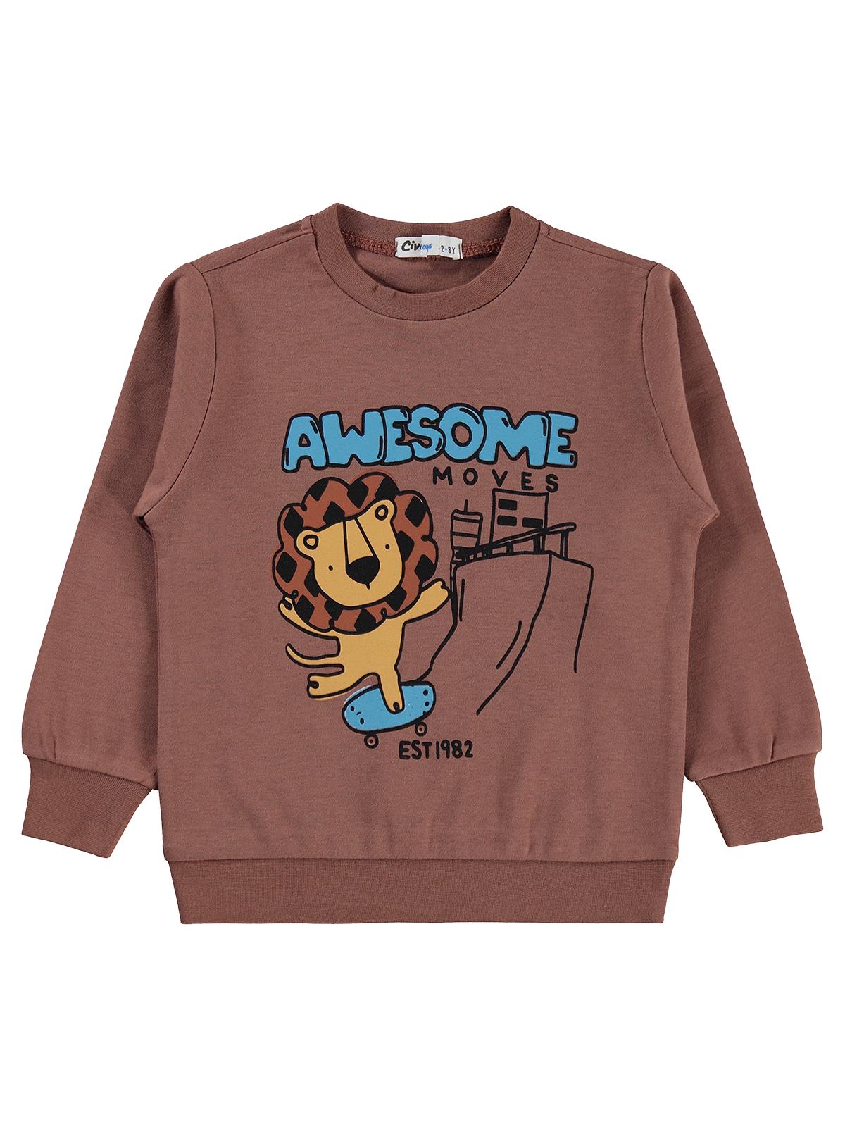 Civil Boys Awesome Aslan Baskılı 2-5 Yaş Sweatshirt Km - Kahverengi