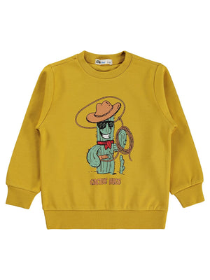 Civil Boys Kovboy Kaktüs Baskılı 2-5 Yaş Sweatshirt  - Hardal