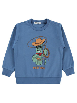 Civil Boys Kovboy Kaktüs Baskılı 2-5 Yaş Sweatshirt  - Mavi