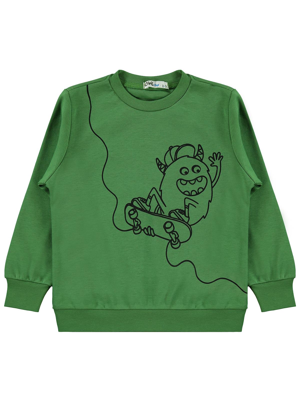 Civil Boys Kaykay Canavar Baskılı 2-5 Yaş Sweatshirt  - Yeşil