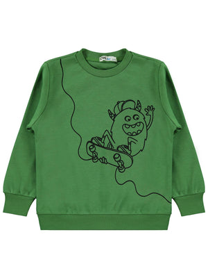 Civil Boys Kaykay Canavar Baskılı 2-5 Yaş Sweatshirt  - Yeşil