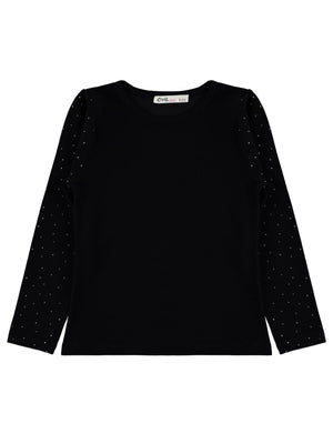 Civil Kız Çocuk Taşlı Sweatshirt | Modal Uzun Kol Bisiklet Yaka Taş | Okul Kreş ve Günlük Kullanım - Siyah