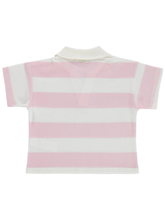 Civil Girls Çizgili Polo Yaka 2-5 Yaş Tişört - Pudra